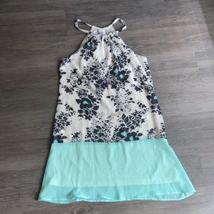 Teal, black and white flower design dress